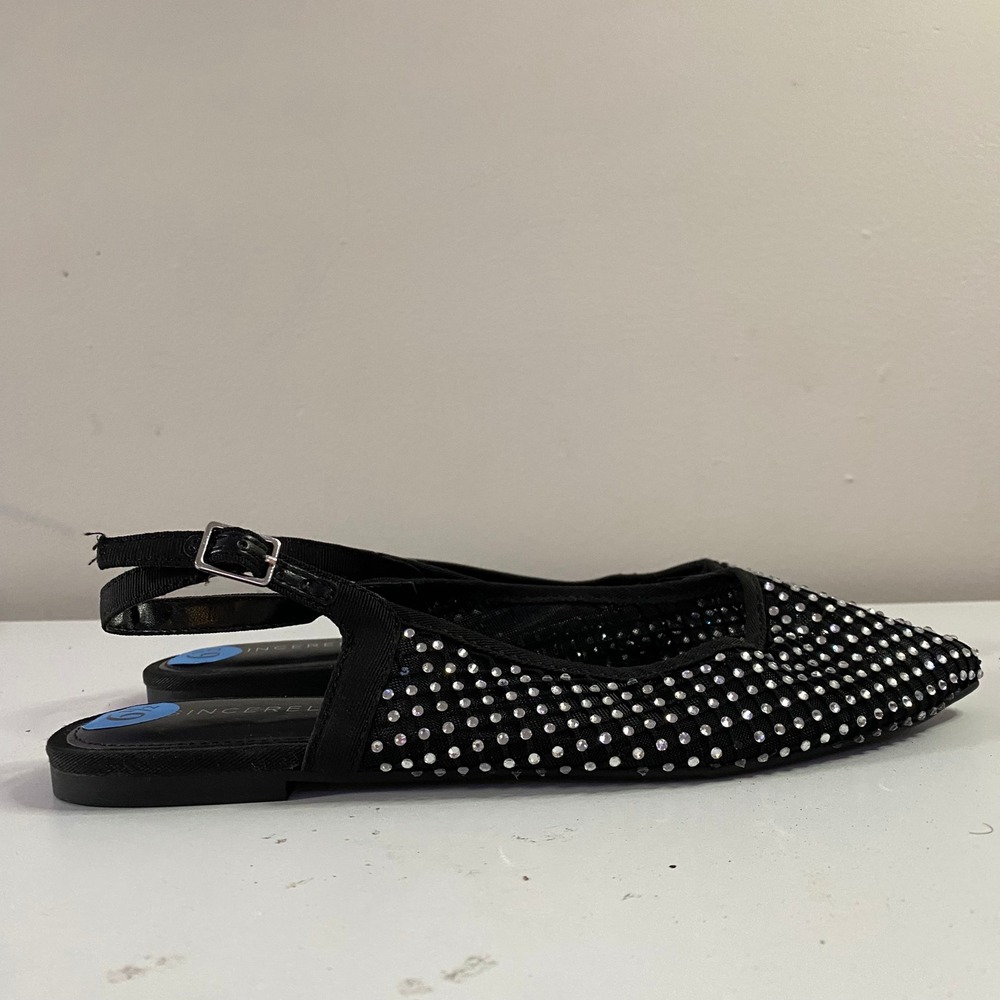 Sincerely Jules Lark Slingback Flats‎ Womens 6.5 Black Rhinestone Mesh